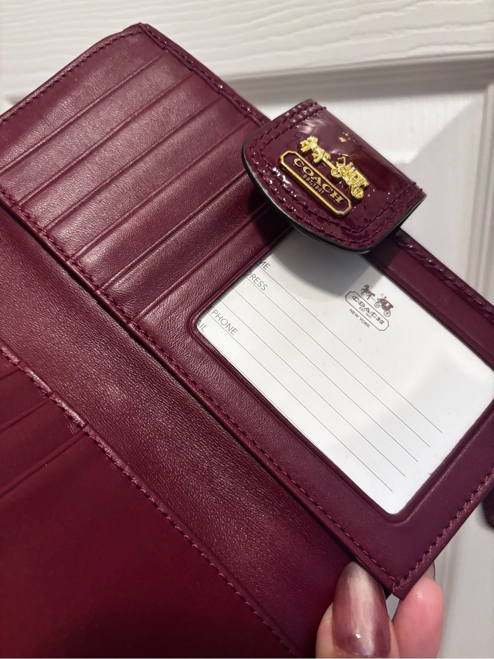 Coach Patent Bifold Wallet in Burgundy Patent - Picture 8 of 11